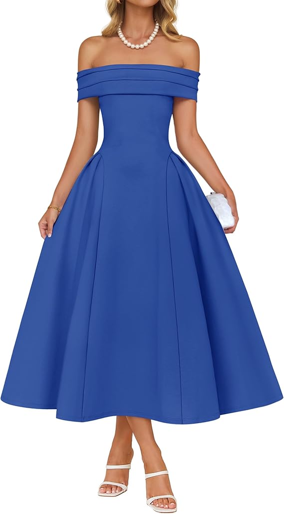 ZESICA summer cocktail dress for women elegant off shoulder short sleeve