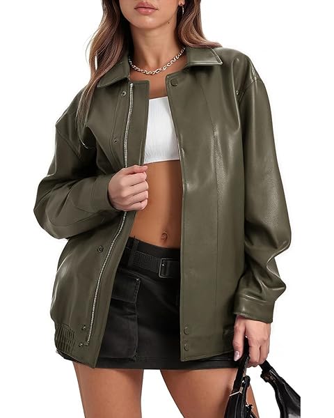 Sampeel Leather Jacket Women Faux Oversized Motorcycle Bomber Coats 2025 Fall Fashion Outfits Winter Clothes