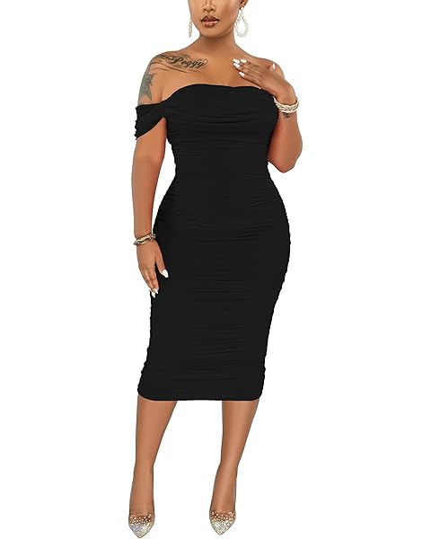 VICHYIE Women  Ribbed Bodycon Dress Long Sleeve Mini Pencil Dresses